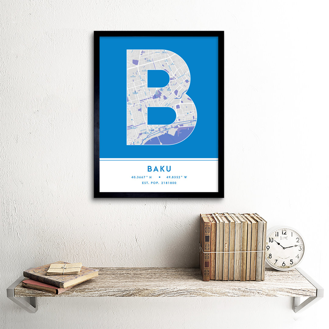 Baku City Map Baku Blue by Wee Blue Coo - Single Picture Frame Typography