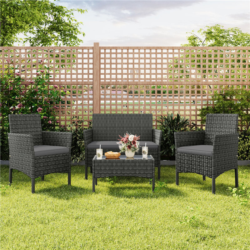 Patio Conversation Set with Cushions for Porch, Grey, Grey