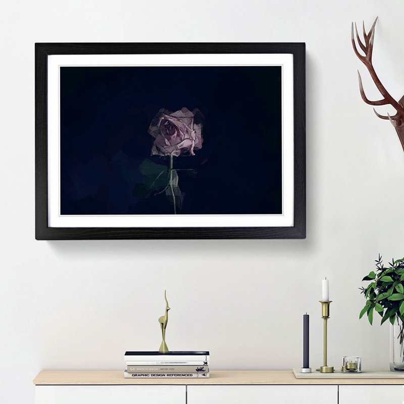 Dying Purple Rose - Picture Frame Graphic Art Print, Black Framed, 27cm H x 36cm W x 2cm D