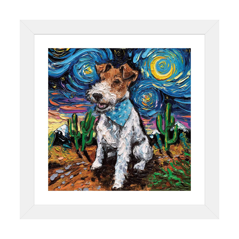 "Fox terrier Night" par AJA, reproduction d’art, Papier encadré blanc, Blanc, H 16 po x l 16 po x p 1 po