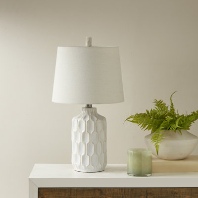 Evadne White/Gold Ceramic Geometric Table Lamp