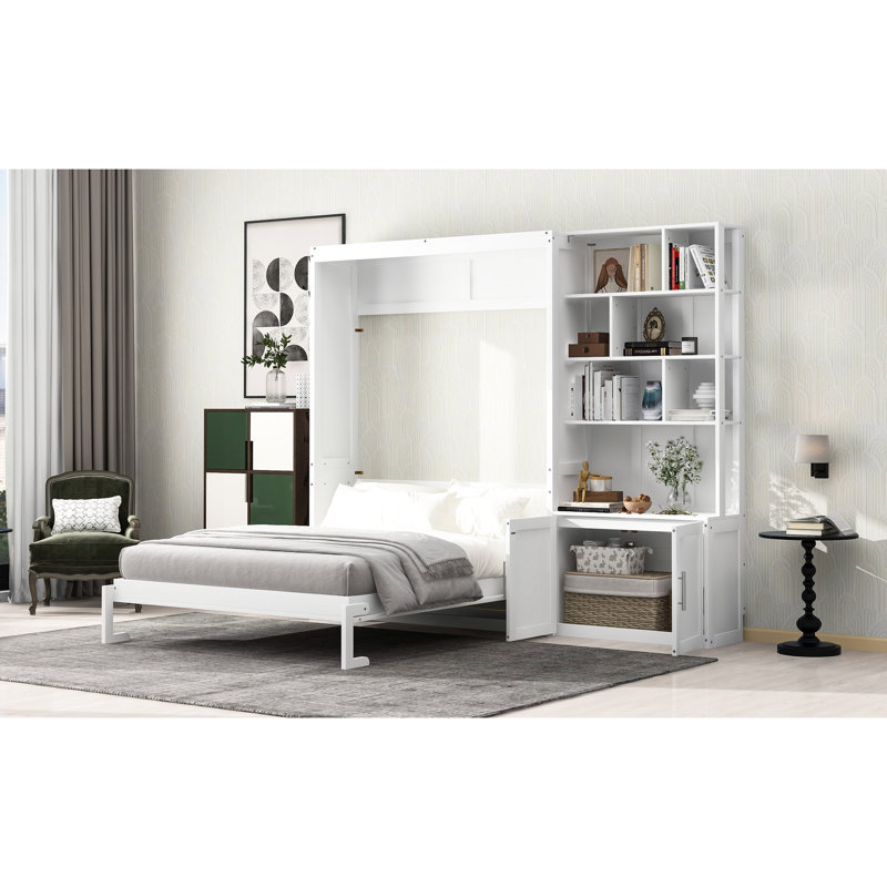 Lit double blanc avec de nombreux rangements et armoire - Option de chambre à coucher avec plusieurs options pour économiser de l'espace