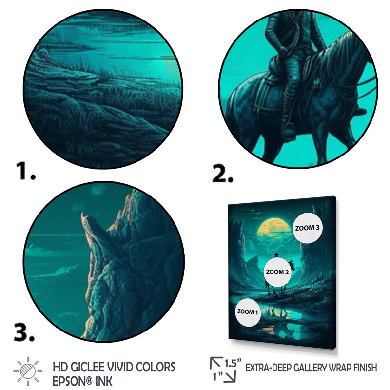 Night Rider III sur toile, Cadre d'angle fermé noir, H 20 po x l 12 po x P 1 po