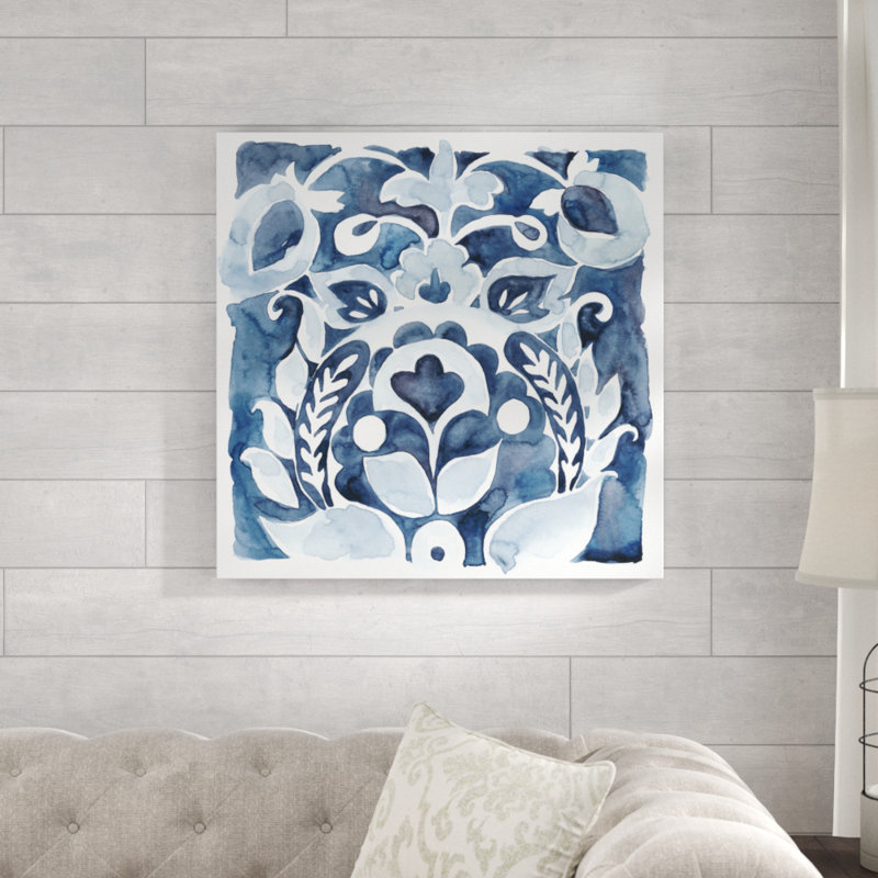 «Indigo Ornament II», peinture sur toile tendue, H 30 po x l 30 po