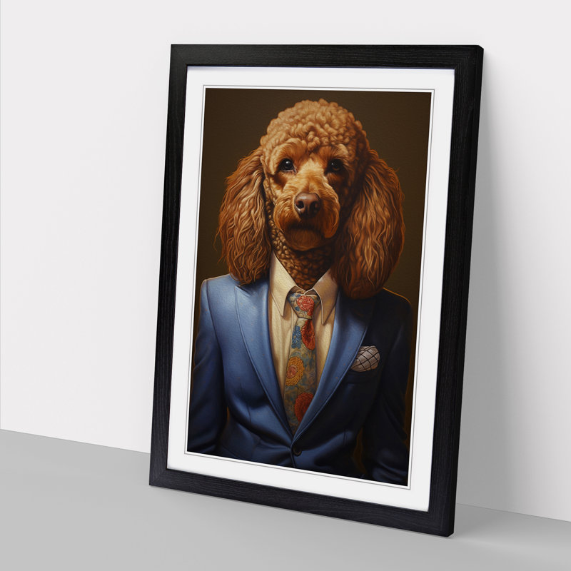 Poodle In A Suit - Single Picture Frame Print on Wood, 64cm H x 46cm W x 2cm D, Black