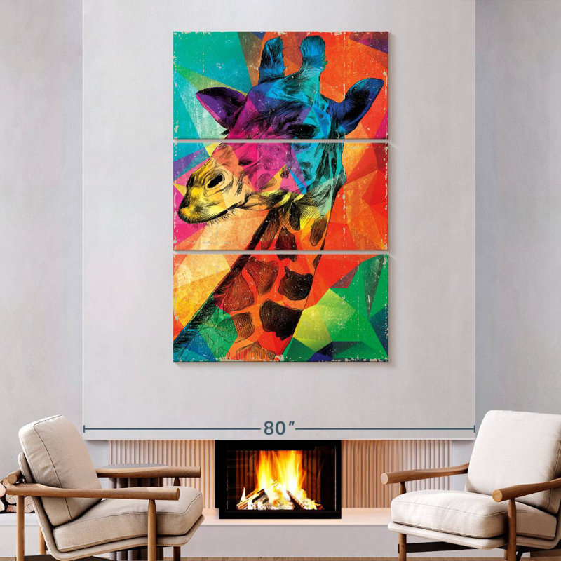 Brampt Giraffe On Geometric Colors, 74" H x 48" W