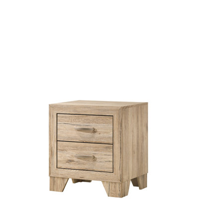 Natural Finish Nightstand For Bedroom - 2 Generous Drawer Sections With Mechanism Glide Function Build Chic Metal Handle Design Object Article Piece Ample Chests Extension Glides Robust Construction