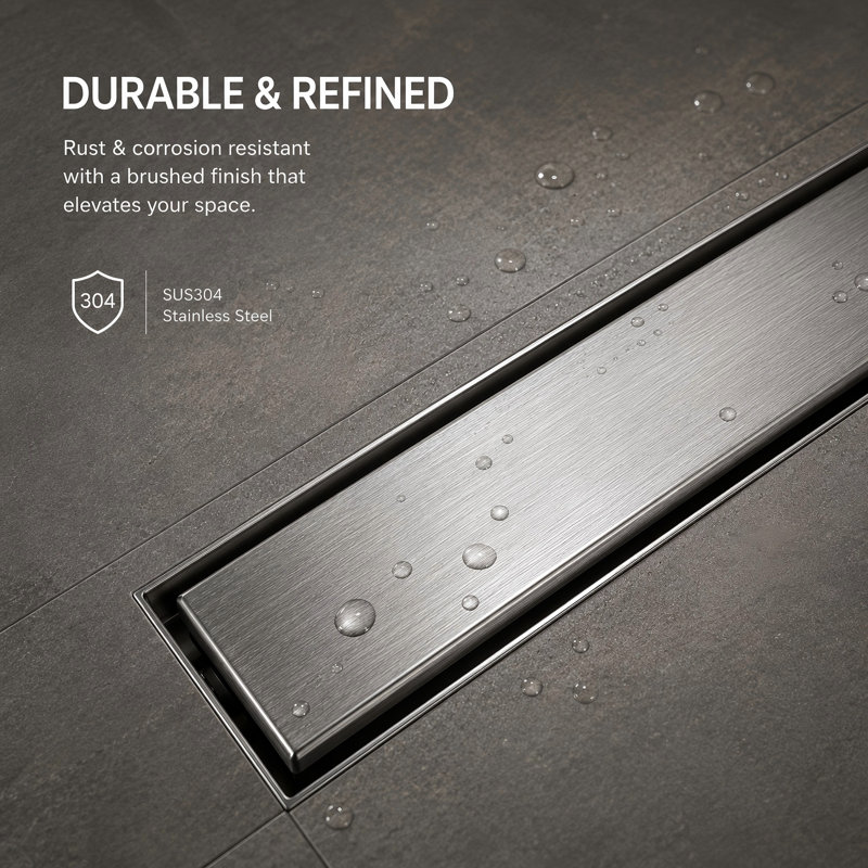 Bonde à grille linéaire en nickel brossé 32 po FlowCore, Nickel brossé