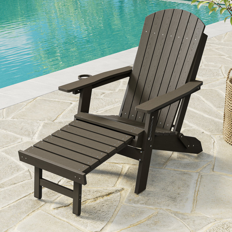 Chaise pliante Adirondack avec repose-pieds rétractable et porte-gobelet, réglable à 3 positions pour le patio, assise extérieure toutes saisons