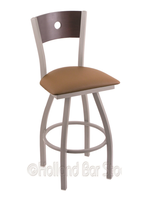 Tabouret de bar pivotant de 36" Lareau, Chêne naturel, Allante Espresso, Nickel anodisé