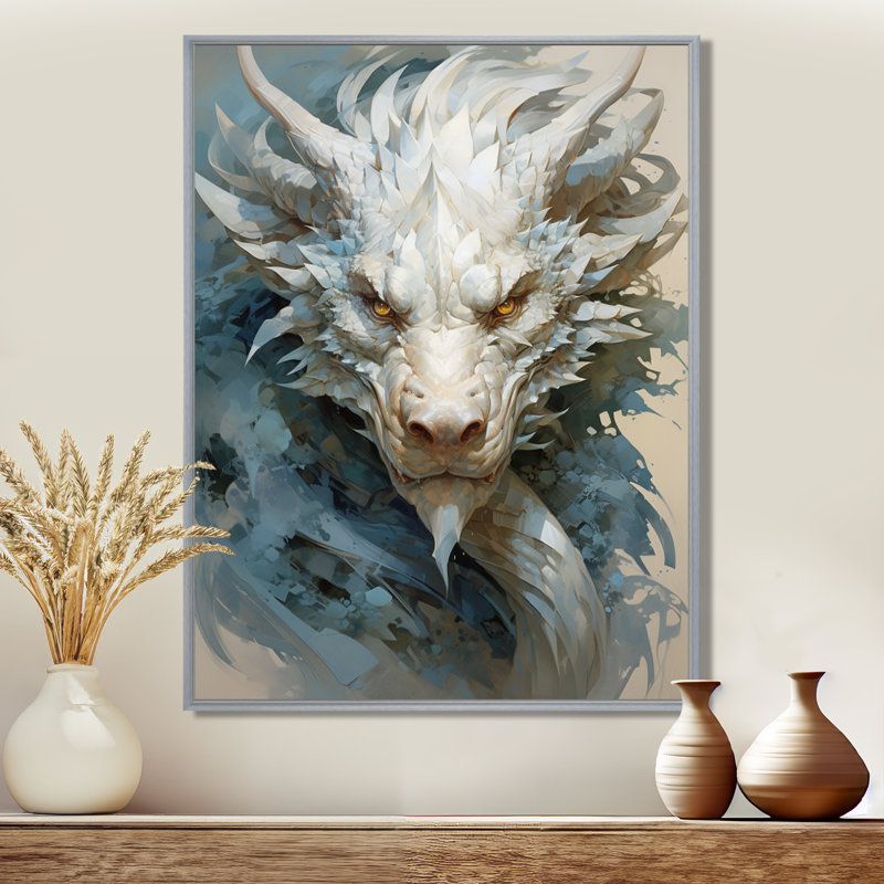 Dragon S Enchanted Realm II - Dragons Framed Canvas Print Wall Art, Silver Floater Framed, 20" H x 12" W