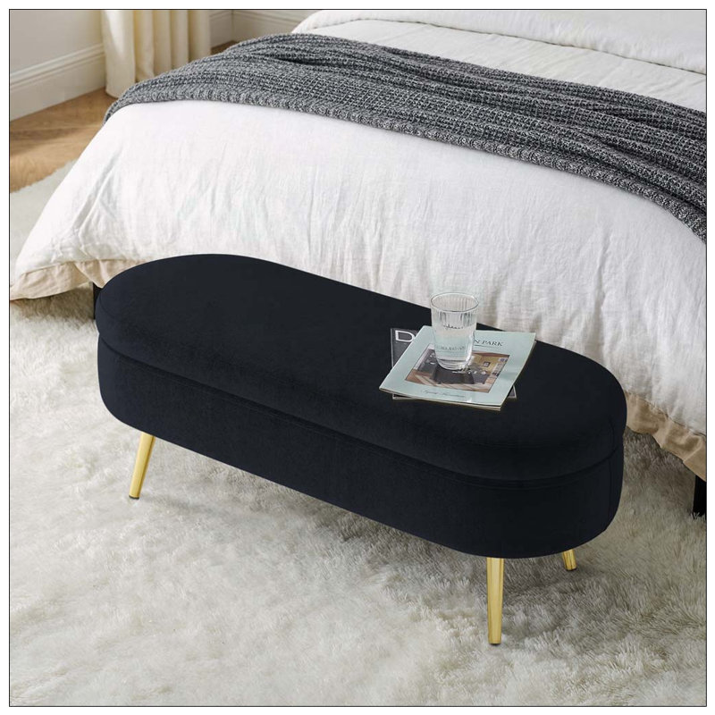 Banc de rangement repose-pieds ovale avec pieds en métal, Noir