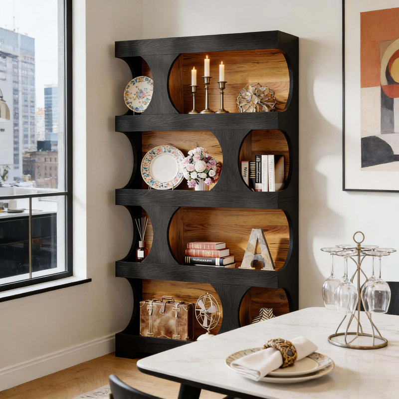 Practical Display Shelves,Bookshelf,S-Shaped Storage Bookcase, Black/Brown