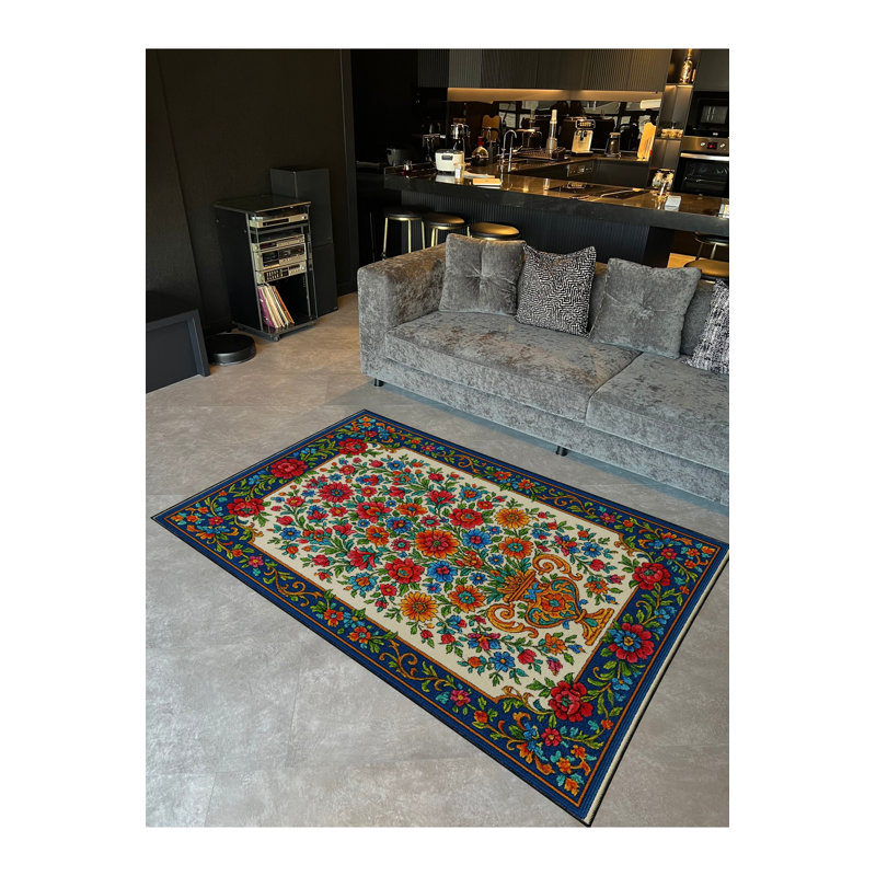 Tapis tissé à motif floral lavable Mosso, 3'11" x 5'11"
