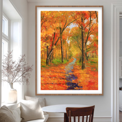 Autumn Trail in the Forest - Orange Framed Matted Print