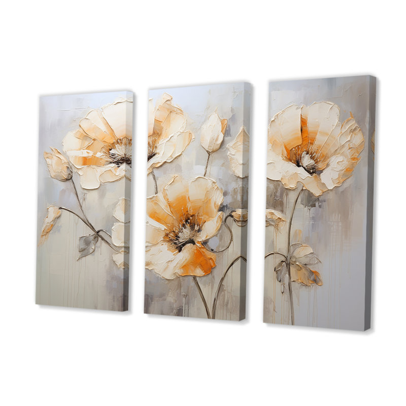 «Beige Poppy Meadow Melody VI», ensemble de reproductions d'art mural coquelicots, H 28 po x l 36 po x P 1 po