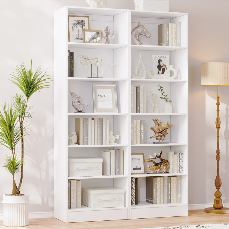 79" Bookcase With Adjustable Shelves, Book Storage Cabinet (Set of 2), White