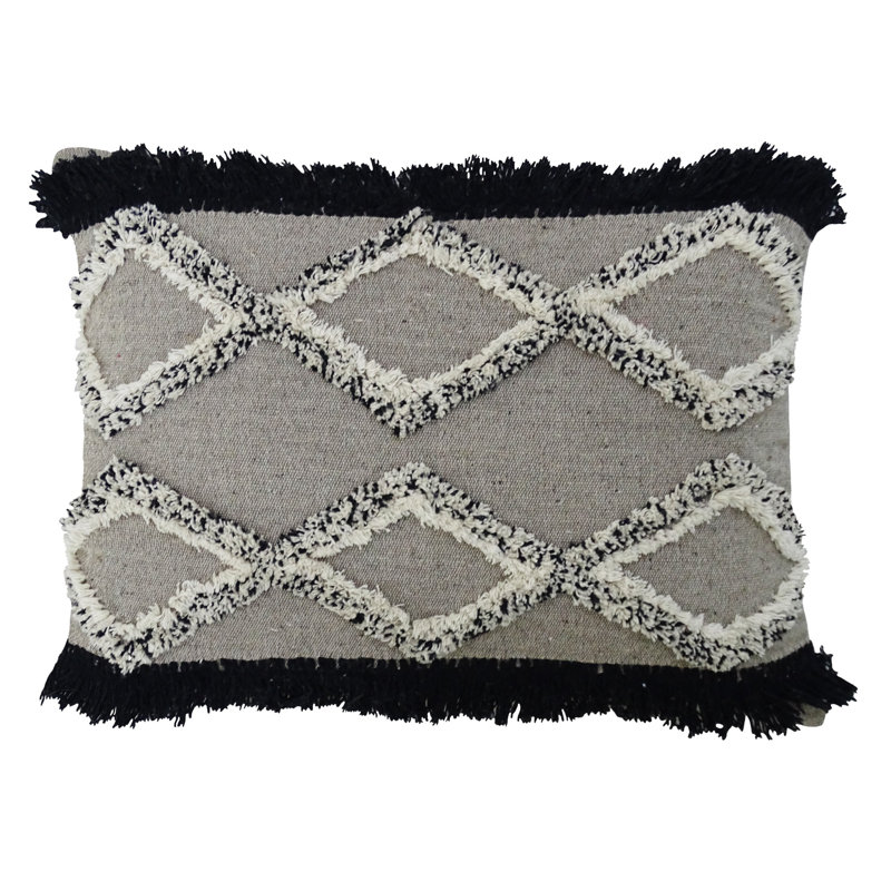 Fringed Cotton Blend Throw Pillow