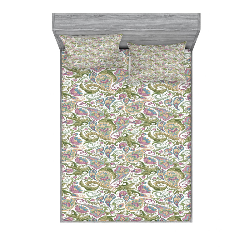 Microfiber Floral Sheet Set, Queen Sheet Set with 2 Pillowcases