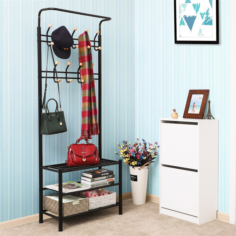 Steel Freestanding 18 - Hook Coat Rack, Black