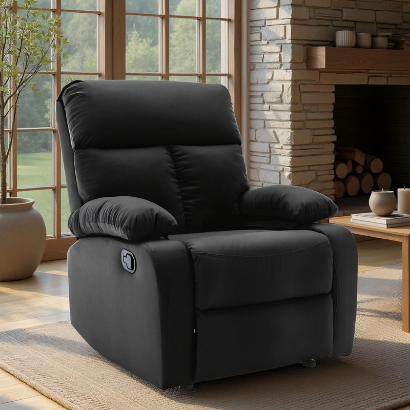  Faux Leather Nursery Rocker Recliner ,swivel Recliners For Small Spaces, Living Room Recliner With Overstuffed Arm And Back-Black