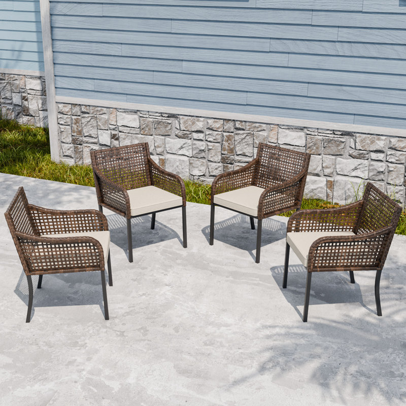 Chaises de salle à manger d'extérieur en métal avec coussins (ensemble de 4)