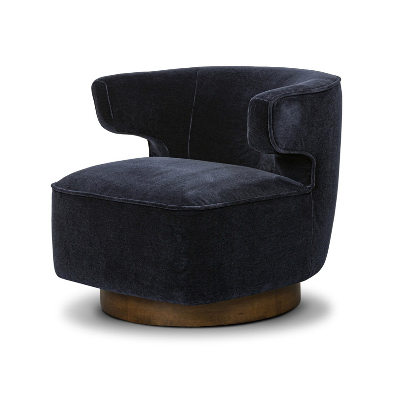 Latonya Upholstered Swivel Barrel Chair, Blue 50% Viscose/50% Wool