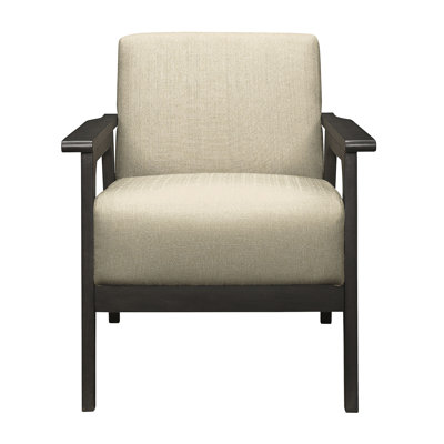 Textured Fabric Living Room Accent Chair, Brown, Solid Rubberwood, Antique Gray Gray, Seat Depth 21.5