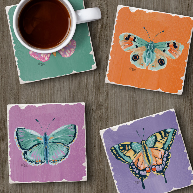 Paquet de 4 sous-verres assortis Butterfly Beauties