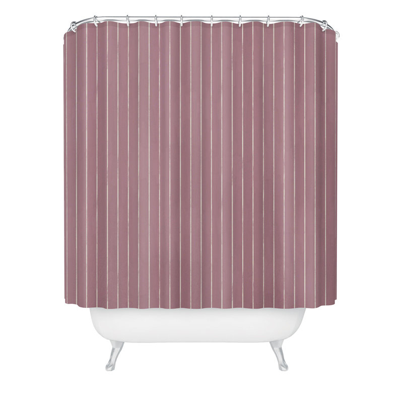 Avenie Winter Botanica Stripes Shower Curtain, Pink Vintage Look 1