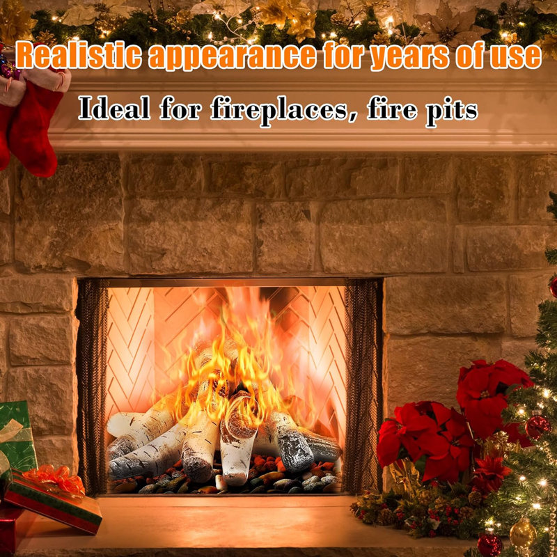 Gas Fireplace Logs Set, Ceramic White Birch Log for Gas Fireplace Intdoor Inserts, Vented