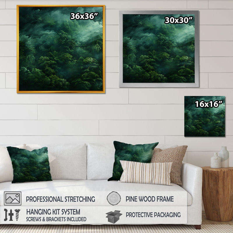 Rainforest Jungle Landscape 2 - Jungle, art mural, Cadre simple noir, H 36 po x l 36 po x P 1,5 po