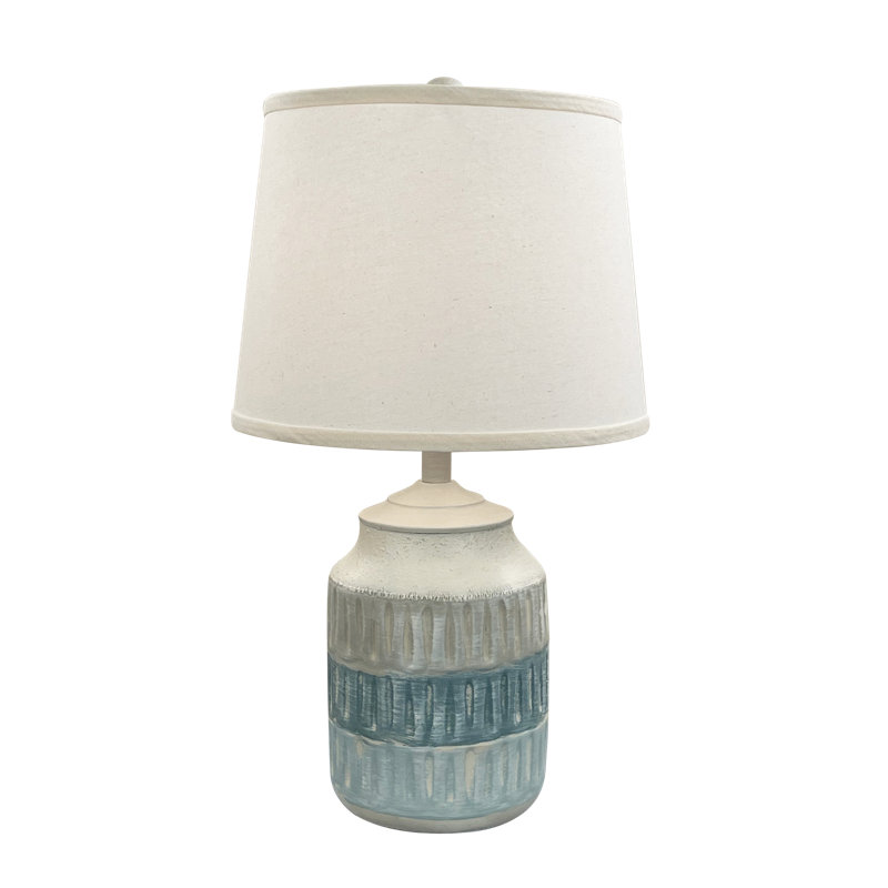 Lampe en fibre de rotin Janetra, Gris / bleu
