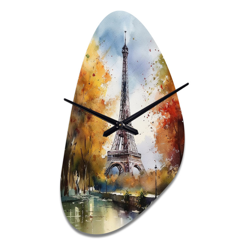 Pastel Eiffel Tower In Paris III - Horloge murale asymétrique Paris, Moyenne