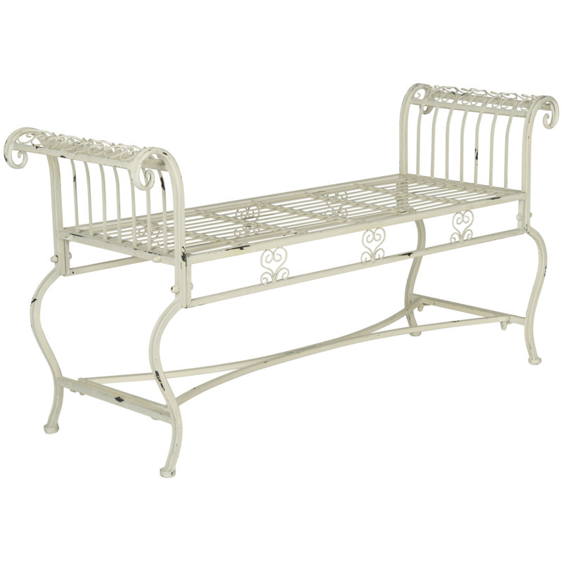 Iron Outdoor Bench, Antique White