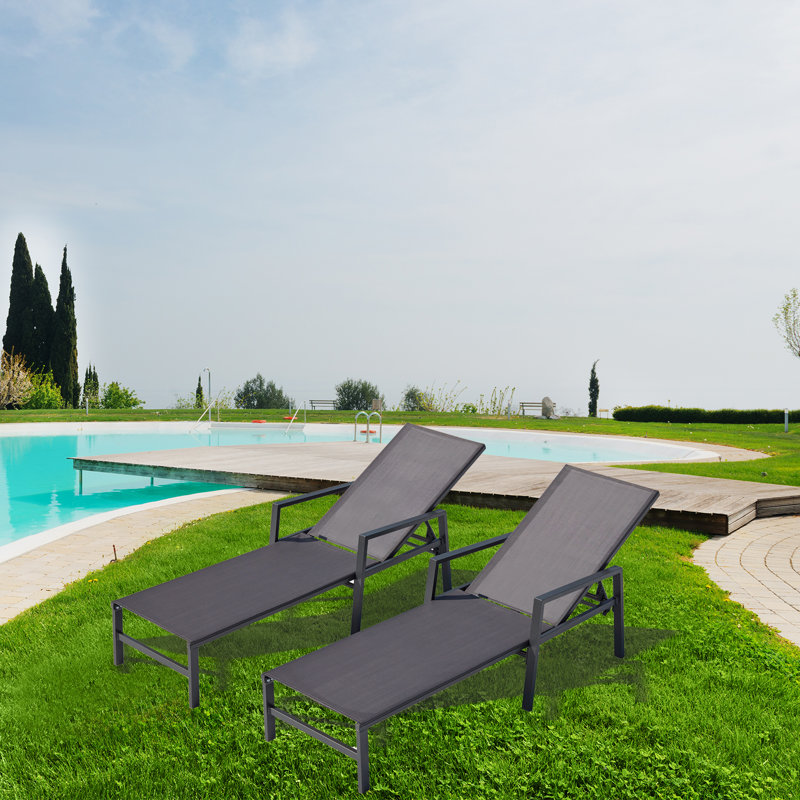 Outdoor Metal Chaise Lounge, Gray/Black
