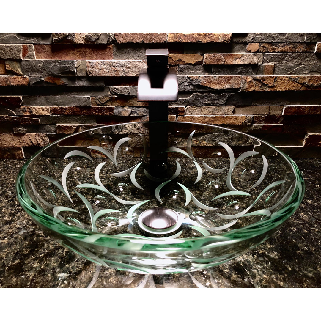 Elegant Glass Engraving Studio 16.5'' Glass Circular Bathroom Sink Elegant Glass Engraving Studio