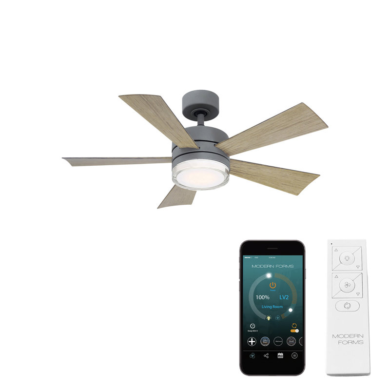 Wynd 5 - Blade Outdoor /Indoor Smart Ceiling Fan with Remote Control and LED Light Kit Included, Works With Alexa and iOS or Android App
