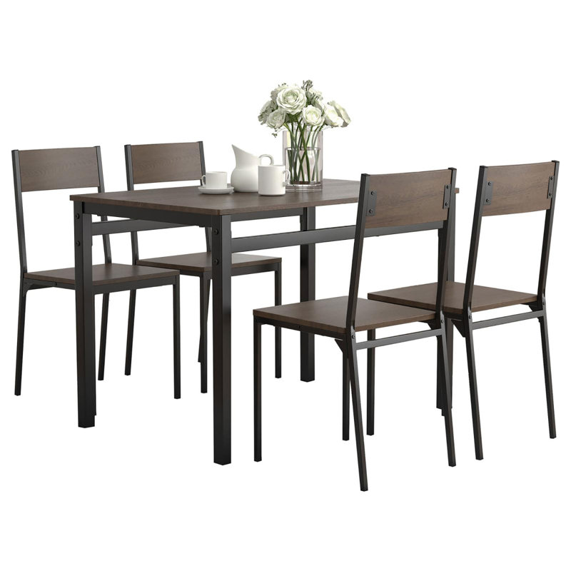 Dark Brown And Matte Black 5-Piece Dining Set