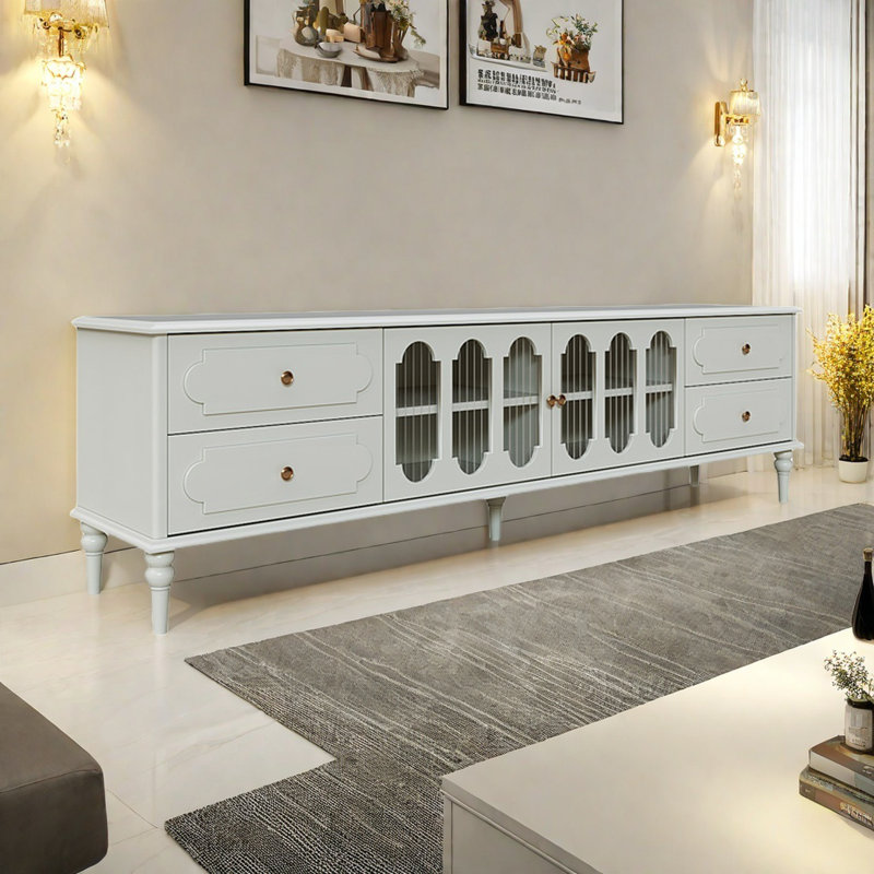 Meuble télé de style crème, H 22,40 po x l 78,70 po x P 15,70 po