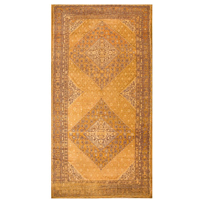 Tapis en laine à médaillon tribal style asiatique des années 1930 Khotan 8 pi 8 po x 17 pi 4 po