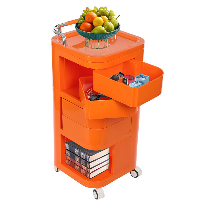 Chariot de rangement à 3 niveaux avec 4 tiroirs et roulettes - H 31,1 po x l 14,17 po x P 14,17 po, Orange