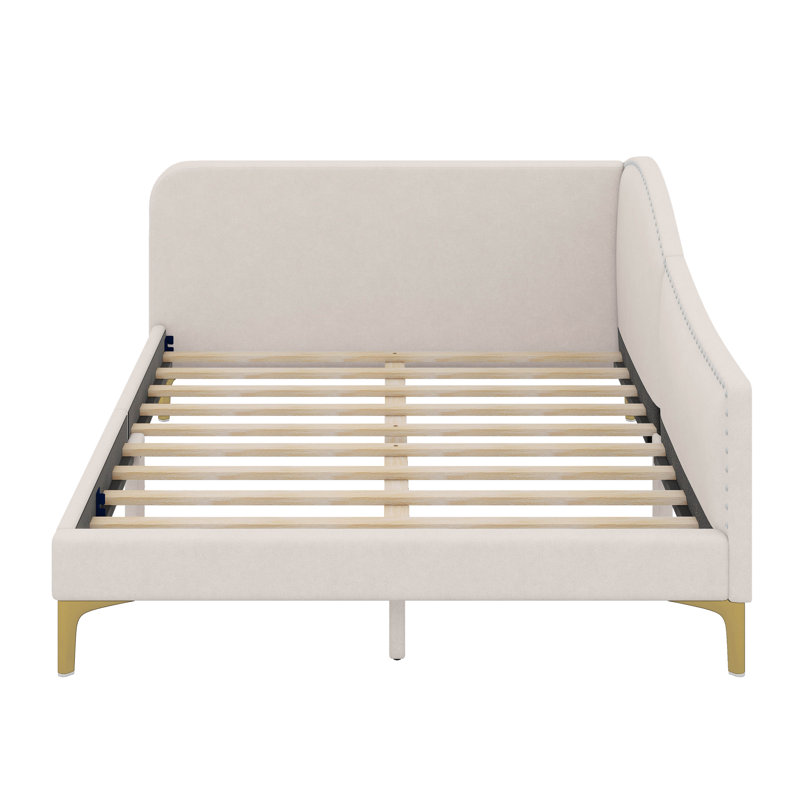 Upholstered Daybed With Headboard And Armrest, Beige, Full