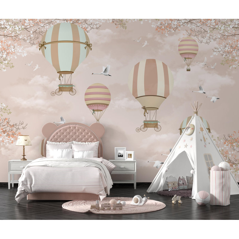 Papier peint amovible pour montgolfières Kids Soft Flying Storks, L 106 po x l 187 po