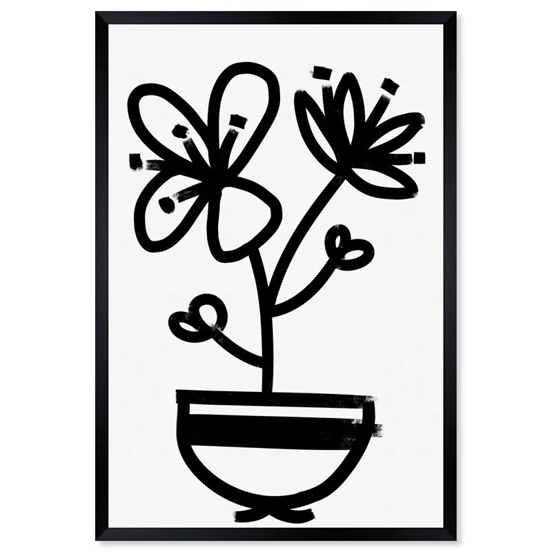 " Flowers In Bloom Floral And Botanical " Painting Print, Black Framed, 20" H x 30" W