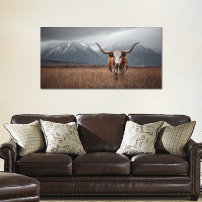 Large Highland Cow Canvas Wall Art Rustic Animal Pictures Wall Decor, Serene Pasture Photography Living Room Painting, Earth Tone Highland Cow Wall Decor for Bedroom Office