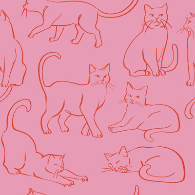 Cat Poses Black Peel and Stick Wallpaper