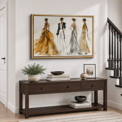 Sophisticated Gold Gray Women Couture Fashion Artwork, Bedroom Pictures, Framed Canvas Giclee Print Wall Art
