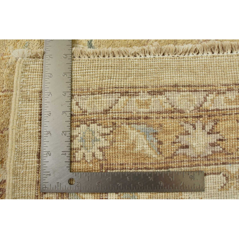 Tapis beige en laine noué à la main de conception unique 8 pi 10 po x 12 pi 1 po