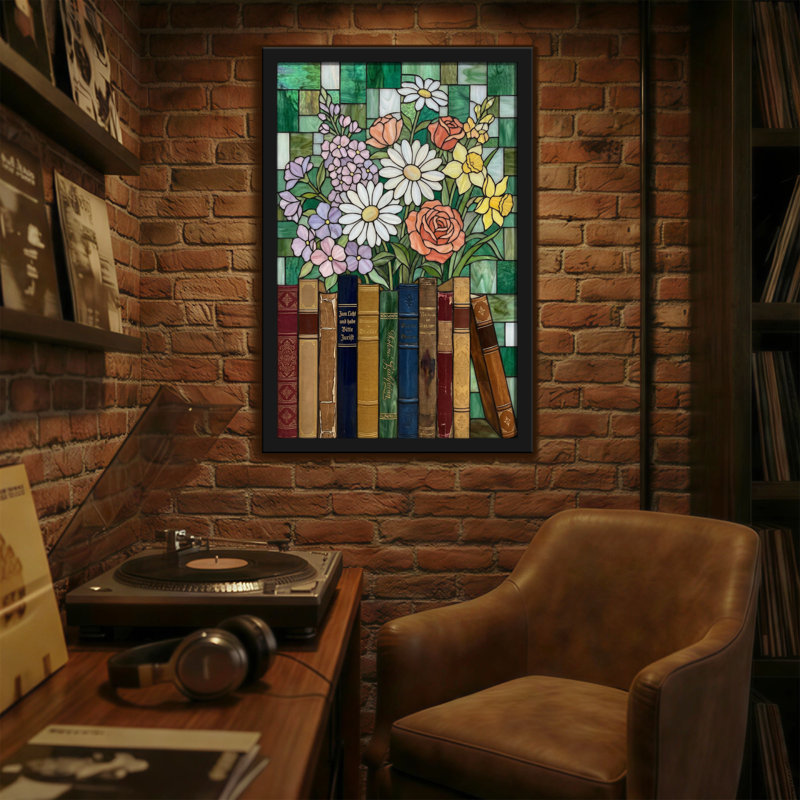 Plantes et fleurs, vitrail, art floral, H 30 po x l 20 po